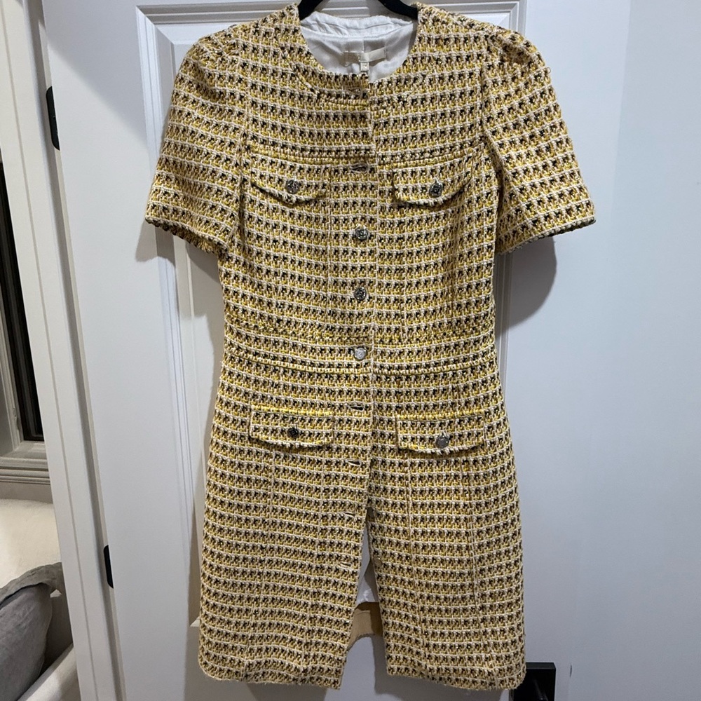 NWT Maje Yellow Tweed Dress with Short Sleeves